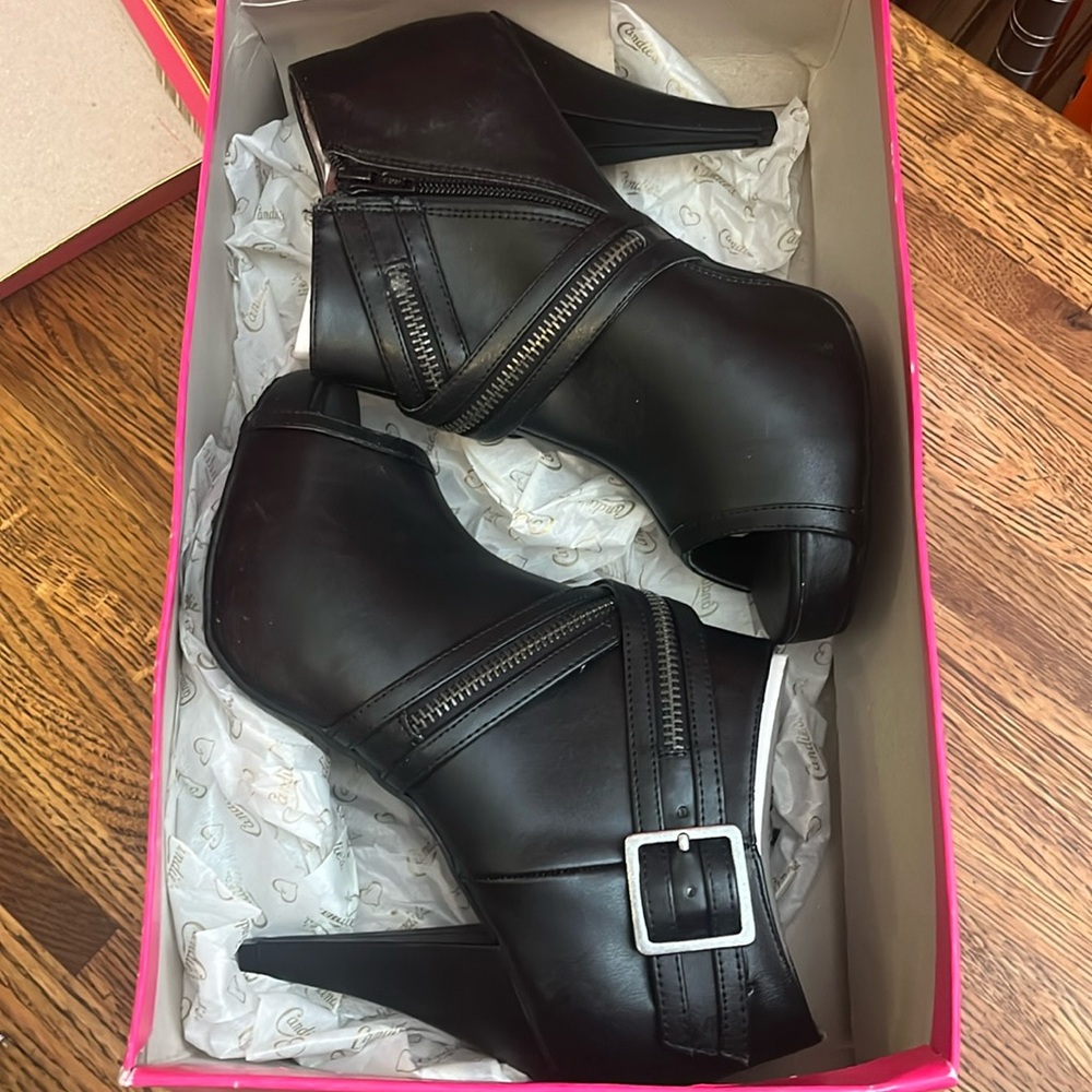 015 New box candies women's brilynn black ankle bootie open toe sandal shoe heel